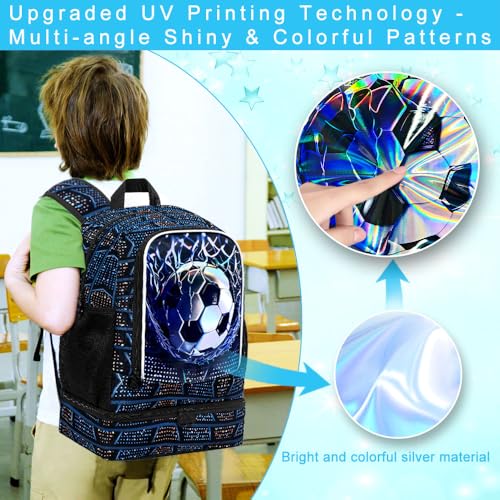 HPJGD 2-in-1 Kids Backpack for Boys, 17" Soccer Elementary Bookbag Set with Built-in Lunch Compartment, Water-Resistant School Bag for Preschool - Thrash Net Soccer - color: Uv Printing Net Soccer 2-in-1 Backpack