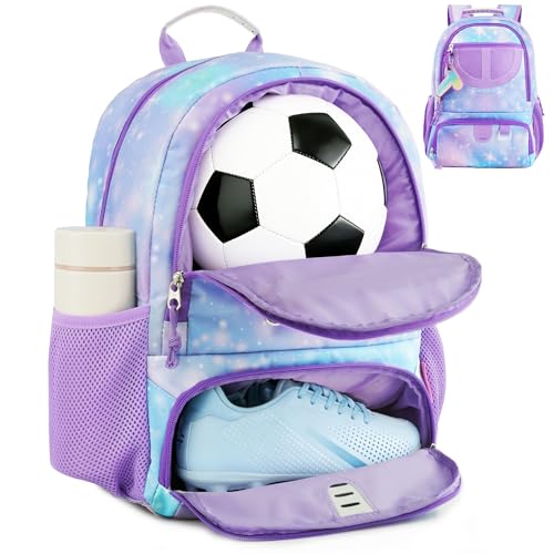 TRAILKICKER Basketball Bag Backpack for Women with Ball & Shoe Compartment, Lightweight Breathable Soccer Ball Backpack for Volleyball, Football, Sports, Travel, Gym - color: TK8-Starry Purple, size: L
