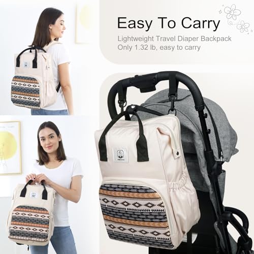 Western Diaper Bag with Changing Pad, Large Baby Bags Backpack with Stroller Straps & Insulated Pockets, Multifunction Waterproof Travel Diapers Back pack for Women & Man, Boho - color: Khaki