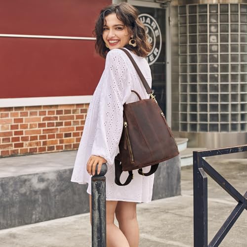 S-ZONE Leather Backpack Purses for Women Antitheft Rucksack Shoulder Bag Medium - color: 3-deep Brown