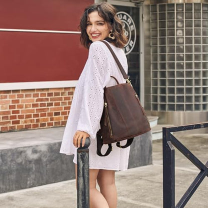 S-ZONE Leather Backpack Purses for Women Antitheft Rucksack Shoulder Bag Medium - color: 3-deep Brown