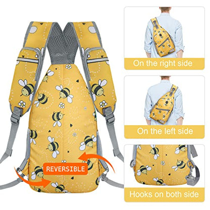 ZOMAKE Sling Bag,Small Crossbody Sling Backpack,Water Resistant Shoulder Daypack for Travel,Anti Thief Chest Bag for Hiking(Bee Yellow) - color: Bee Yellow