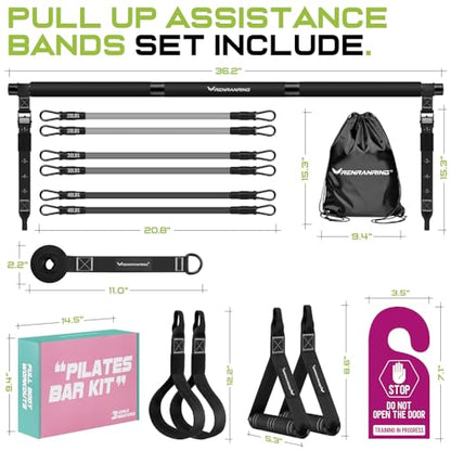 Pilates Bar Kit with Resistance Bands, Multifunctional Pilates Bar for Women & Men with Heavy-Duty Metal Adjustment Buckle, Pilates Home Equipment for Full BodyWorkouts - color: Black