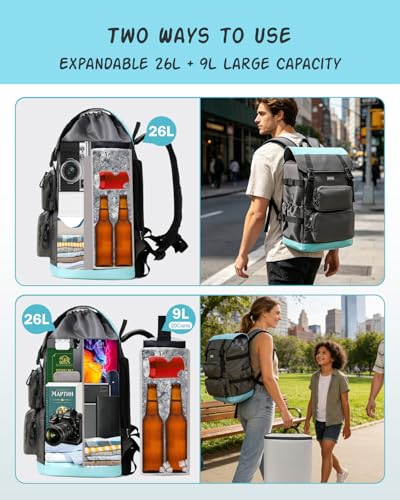 Odoland 2-in-1 Cooler Backpack with Removable Insulated Bag, 26L Leak-Proof Dry Wet Separation Backpack with 9L Cooler (20 Cans) for Beach Picnic Camping Day Trip, Lunch Diaper Bag for Men Women - color: Blue