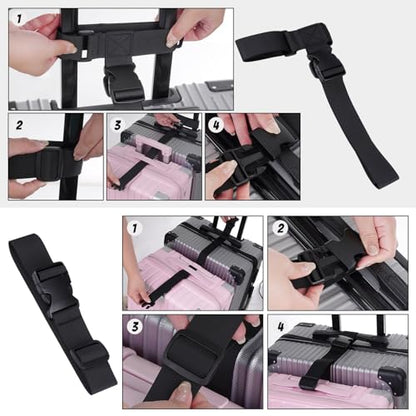 2 Pack Luggage Straps for Suitcases Adjustable Belt Luggage Connector Straps to Attach Backpack to Trolley, Connect 3 Bags Together for Travel