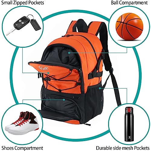 WOLT Basketball Backpack Large Sports Bag with Separate Ball Holder & Shoes Compartment, Best for Basketball, Soccer,Gym - color: Orange