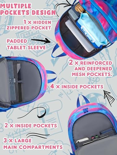BLUEFAIRY High School Backpack for Girls Boys Middle School Bookbag for Kids Back to School Bag for College with Large Compartment Casual Daypack Mochilas para Niñas Adolescentes 18" Tie Dye Blue - color: Sky Blue