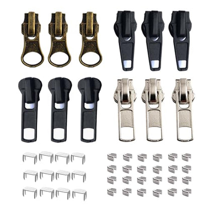 JOSDIOX Zipper Repair Kit #5 Zippers Pull 12 Pcs Sliders & Stop Fix Zip On