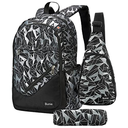 bunie School Backpack for Boys Large Bookbag Boys Backpacks Elementary Middle High School Bags Kids Cool Back Pack Children 7 8 9 10 11 12 13 14 15 16 Years Old (Black) - color: Black