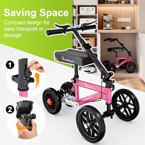 BlessReach Economy Steerable Knee Walker - Compact Crutch Alternative for Foot Injuries with Dual Braking System (Pink) - color: Pink
