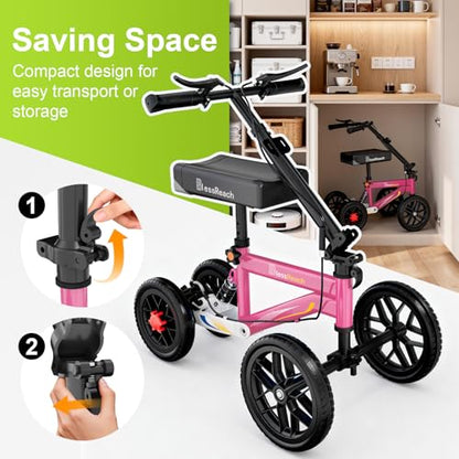 BlessReach Economy Steerable Knee Walker - Compact Crutch Alternative for Foot Injuries with Dual Braking System (Pink) - color: Pink