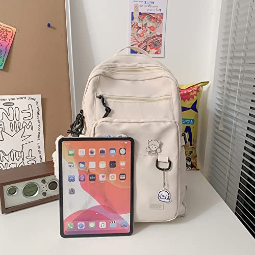 GAXOS Cute Aesthetic Backpack for School Girls Middle Student Bookbag - color: White
