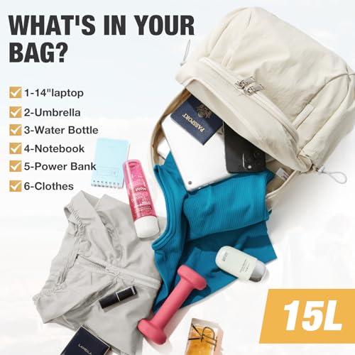 G4Free 15L Hiking Backpack, Bookbag for Students, Lightweight Water Resistant Daypack for Travel School College Women Men (Beige) - color: Beige