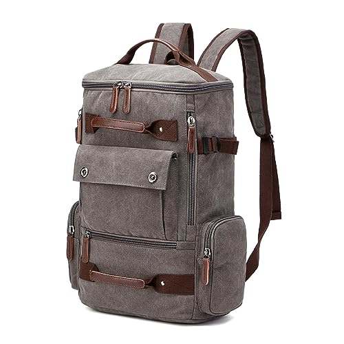 Vintage Canvas Backpack Casual Travel Rucksack 16inch Laptop Daypacks Hiking Camping Backpack - color: Gray