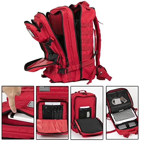 QT&QY 45L Military Tactical Backpacks Molle Army Assault Pack 3 Day Bug Out Bag Hiking Treeking Rucksack… - color: 3.4 Red