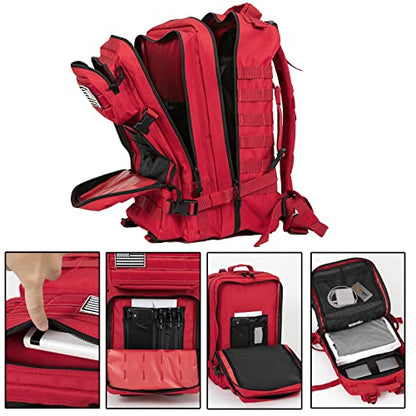 QT&QY 45L Military Tactical Backpacks Molle Army Assault Pack 3 Day Bug Out Bag Hiking Treeking Rucksack… - color: 3.4 Red