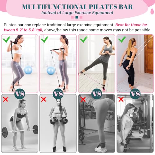 COFOF Pilates Bar Kit with Resistance Bands, Multifunctional Yoga Pilates Bar with Heavy-Duty Metal Adjustment Buckle, Portable Home Gym Pilates Resistance Bar Kit for Women Full Body Workouts - color: Jet Black