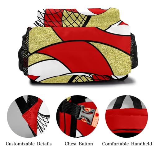 Volleyball Red Gold School Backpack Waterproof Shoulder Bag for Sport Training Competition Gift - color: Volleyball Red Gold
