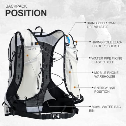 IX INOXTO Hiking Hydration Backpack with 2L/3L Water Bladder for Women and Men18L/25L Water Backpack for Hiking, Cycling, Climbing, Camping - style: White--2L Water Bladder
