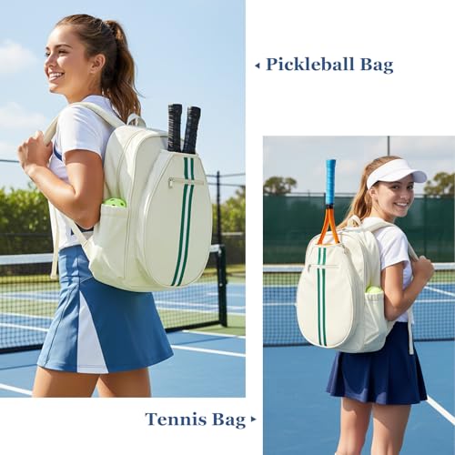 Pickleball Bag Backpack Fits 2 to 6 Paddles, Large Pickle ball Bags for Men and Women with Shoe Compartment and Fence Hook, Great Pickleball Gifts - color: Beige