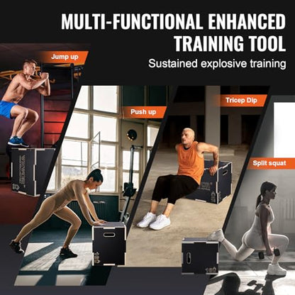 VEVOR 3 in 1 Plyometric Jump Box, Easy-to-Assemble Wood Plyo Box for Jumping Trainers, Home Gym Training and Conditioning - style: 20" x 18" x 16"