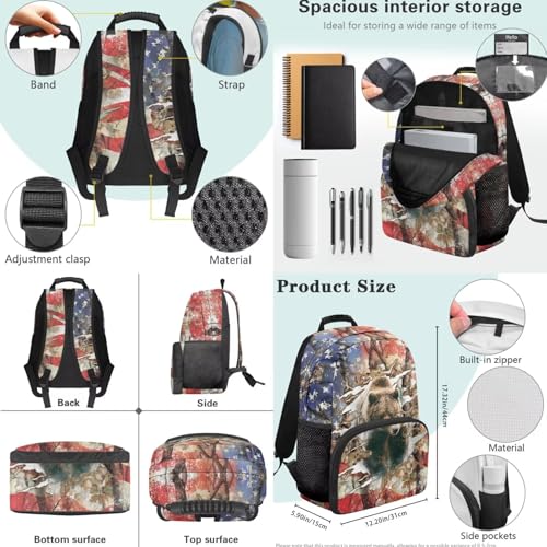 3Pcs Teens Backpack Set 17 Inch Daypack USA Bear 3 in 1 Lager Capacity School Bag with Lunch Bag and Pencil Case - color: Usa Bear