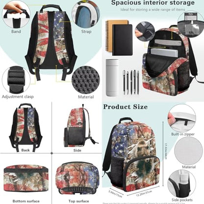 3Pcs Teens Backpack Set 17 Inch Daypack USA Bear 3 in 1 Lager Capacity School Bag with Lunch Bag and Pencil Case - color: Usa Bear