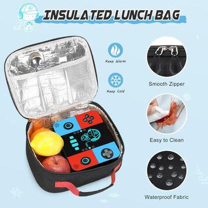 Bevalsa Backpack for Boys with 43OZ Bento Lunch Box,Insulated Lunch Bag & Pencial Case,Cool Luminous Gamer Schoolbag for Kids Teens Elementary Middle School,Bookbag Glow In The Dark - color: Red Blue, style: Backpack With 43oz Bento Box