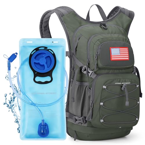 Maelstrom Hydration Hiking Backpack with 2L/3L Water Bladder, High Flow Bite Valve Water Backpack for Men Women Lightweight Insulation for Hiking, Cycling, Running, Climbing, Camping - color: 3.Olive Green, size: 3L Bladder