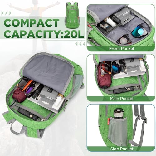 ZOMAKE Ultra Lightweight Packable Backpack 20L,Small Foldable Backpacks Hiking Water Resistant Collapsible Daypack for Women Men(Dark Green) - color: Dark Green, size: 20L