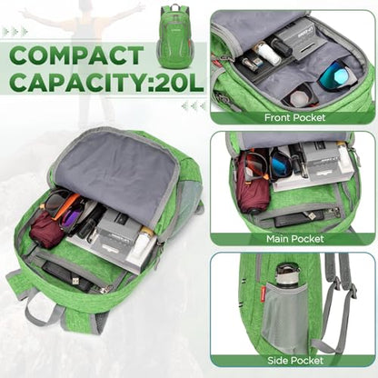 ZOMAKE Ultra Lightweight Packable Backpack 20L,Small Foldable Backpacks Hiking Water Resistant Collapsible Daypack for Women Men(Dark Green) - color: Dark Green, size: 20L