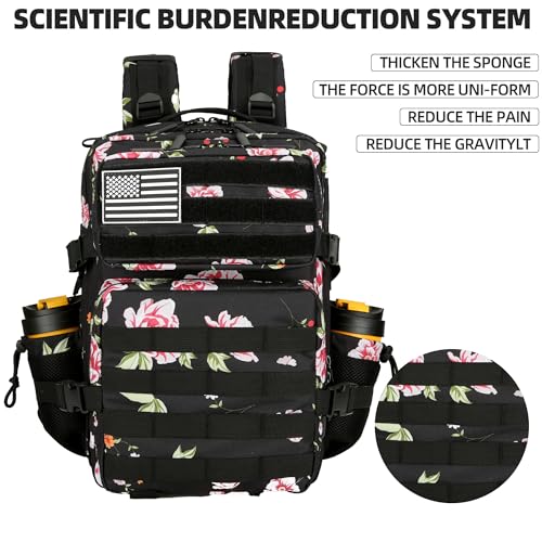 45L Military Tactical Backpack Hiking Backpacks Tactical Gear Camo Back Pack Army Molle Bag Rucksack Fitness Daypack - color: Peony