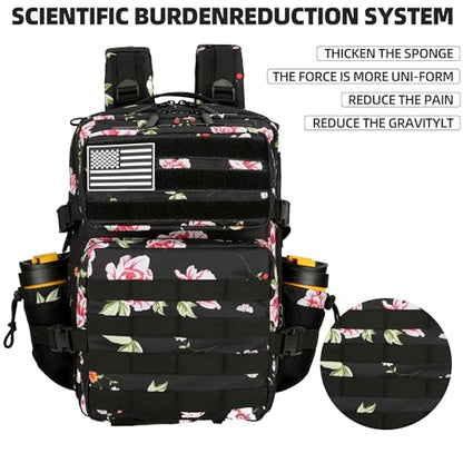 45L Military Tactical Backpack Hiking Backpacks Tactical Gear Camo Back Pack Army Molle Bag Rucksack Fitness Daypack - color: Peony
