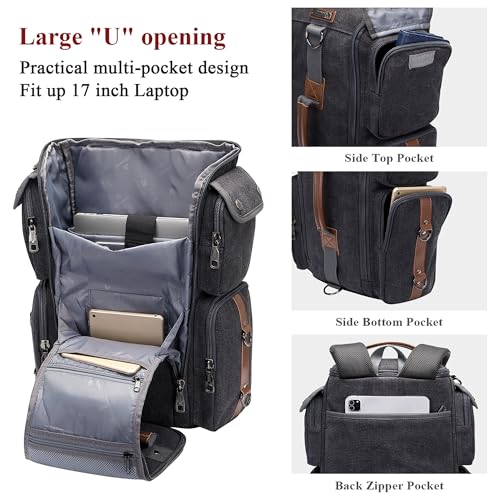 WITZMAN Travel Backpack for Men and Women Carry On Canvas Backpack Duffel Bag for Airplanes Fit 17 Inch Laptop (6661 canvas black) - color: Black
