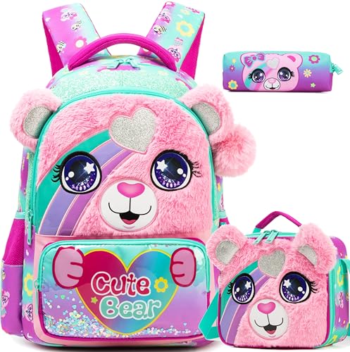 Meetbelify Kids School Backpacks for Girls Boys Backpack with Lunch Bag for Elmentary Students - color: 01 Bear
