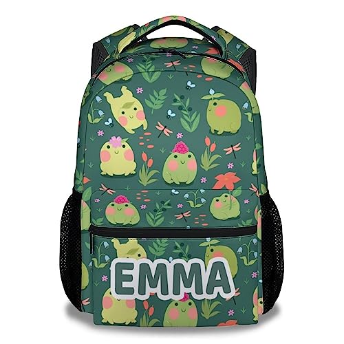 Mercuryelf Personalized Frog Backpack for Girls Boys, 16 Inch Green Backpacks for School Travel, Cute Lightweight Bookbag for Kids - color: Frog-2-1