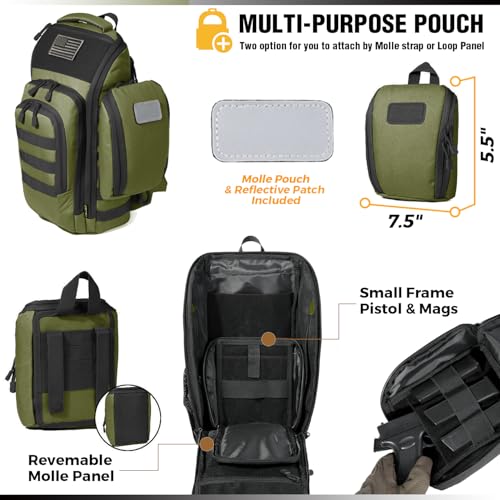 DBTAC Tactical Personal Defense EDC Bags & Packs | 10L Military Shoulder Backpack with Sling for Concealed Carry, Range, Travel, Hiking, Outdoor Sports (Green) - color: Green