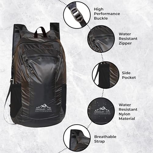 Daypack Ultralight Foldable Water-Resistant Nylon Durable Tear-Resistant, Ideal for Hiking, Camping,Compact Size Fits Pocket - color: Black