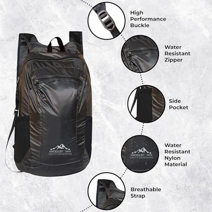 Daypack Ultralight Foldable Water-Resistant Nylon Durable Tear-Resistant, Ideal for Hiking, Camping,Compact Size Fits Pocket - color: Black