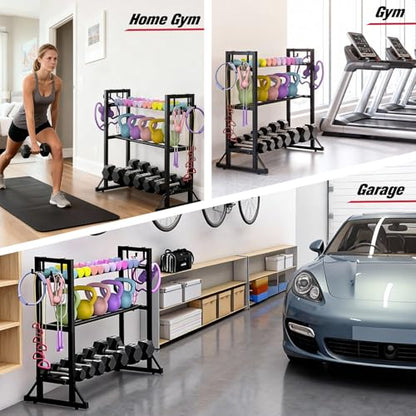 3-Tier Adjustable Dumbbell Rack Stand - Heavy-Duty Carbon Steel Weight Storage Organizer for Home Gym, Easy Assembly, 450 lb Capacity for Dumbbells & Kettlebells