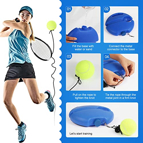 Tennis Trainer Rebound Ball for Self Practice, 3 Balls with String, Anti-Tangle Hook, Vibration Dampeners, Overgrip, Color Box