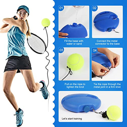 Tennis Trainer Rebound Ball for Self Practice, 3 Balls with String, Anti-Tangle Hook, Vibration Dampeners, Overgrip, Color Box