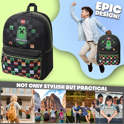 Minecraft Backpack for Boys Kids Teens Adjustable Straps Front Pocket Daypack Backpacks for Sports Gym School Gamer Gifts (Black) - color: Black