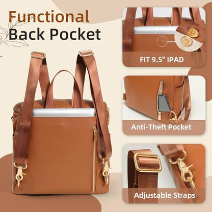 miss fong Small Diaper Bag Mini Diaper Bag, Leather Diaper Bag Backpack Mini Backpack with 14 Pockets Insulated Pockets & Shoulder Strap - color: Brown
