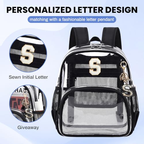 PIG PIG GIRL Clear Backpacks for Stadium Events Approved 12×6×12 Clear Bookbag for Women Mini Transparent Letter Back Pack, Black, Letter-S - color: Black, style: S
