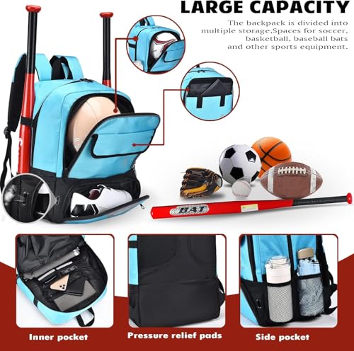 Youth Soccer Bag, Soccer Backpack with Ball Holder, Basketball Volleyball Football Handball Sports Backpack with Ball Compartment - color: Like Blue