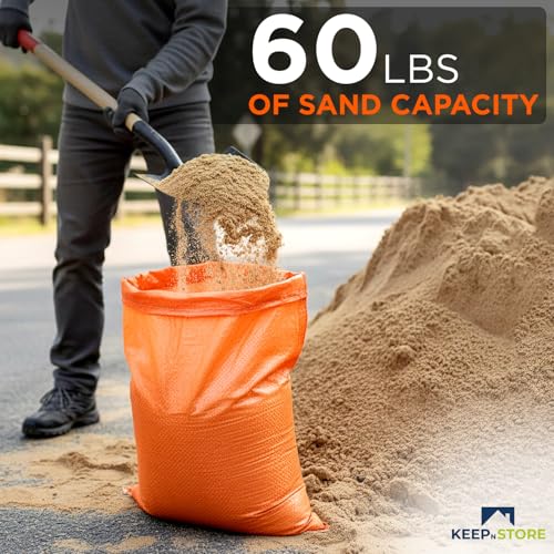 Heavy Duty Sand Bags Pack of 6, Bright Orange Empty Sandbags with Built-In Ties, Woven Polypropylene UV Protection 1600 Hours, Fillable Bags for Flood Control, Weight, 18x24 inches, 60 Pounds Volume - size: 18"W x 24"L, style: Pack of 6