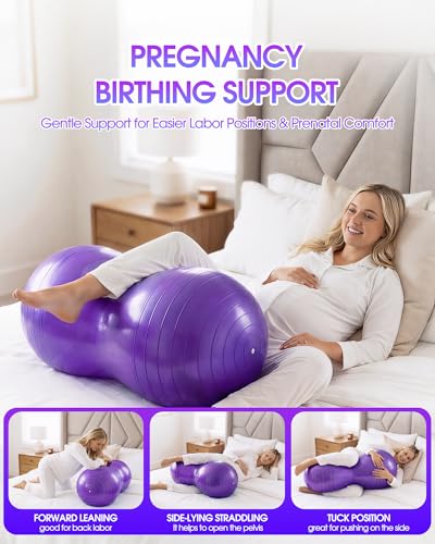 Premium Peanut Ball - 100x50cm Anti-Burst Exercise Ball for Physical Therapy, Pregnancy Labor & Home Fitness Sensory| Non-Slip Design | Quick-Inflate Pump Included - color: purple