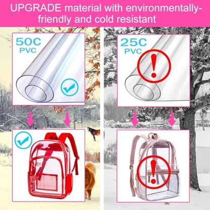 gxtvo Clear Backpack, Heavy Duty Transparent Bookbag, See Through Backpacks for Women Men | Heavy Duty - color: Red