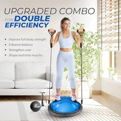 Yes4All 880LBS Half Ball Balance Trainer, Pilates Balance & Stability Ball for Exercises, Home Gym, Floor & Full Body Workouts - color: C. Upgrade Combo - Black/Blue